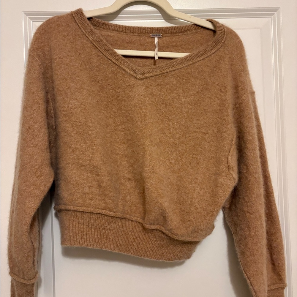 Free People Warm Brown V-Neck Sweater